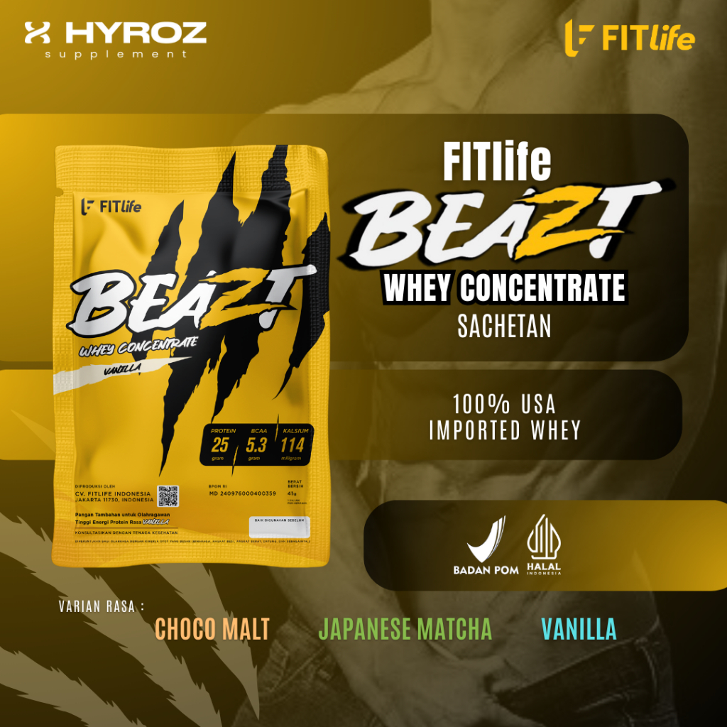 FITLIFE : BEAZT WHEY CONCENTRATE sachetan (WPRO Upgrade) | Halal - BPOM