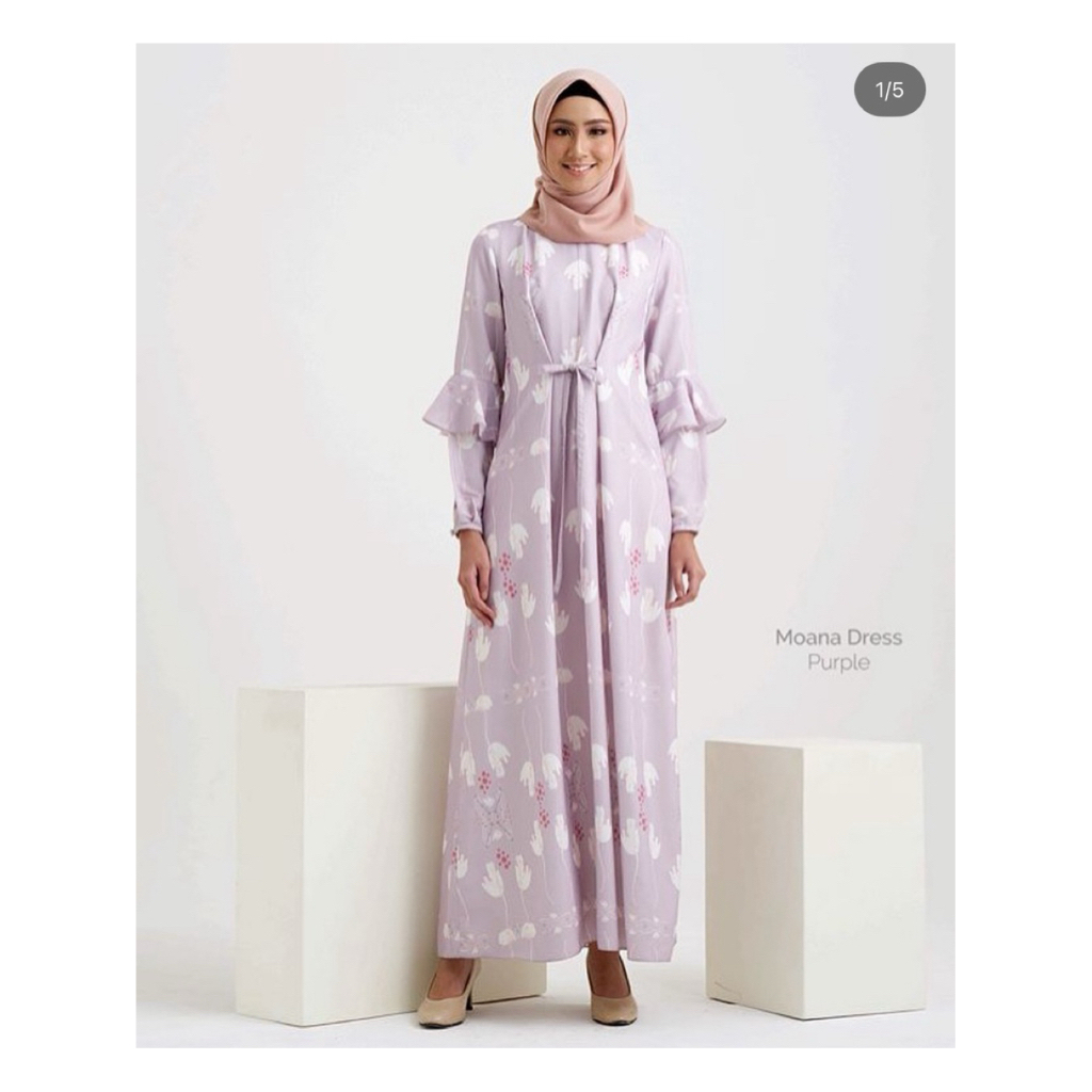 [Preloved] Wearing klamby moana dress purple lilac ungu baju wanita muslim panjang bunga floral leba