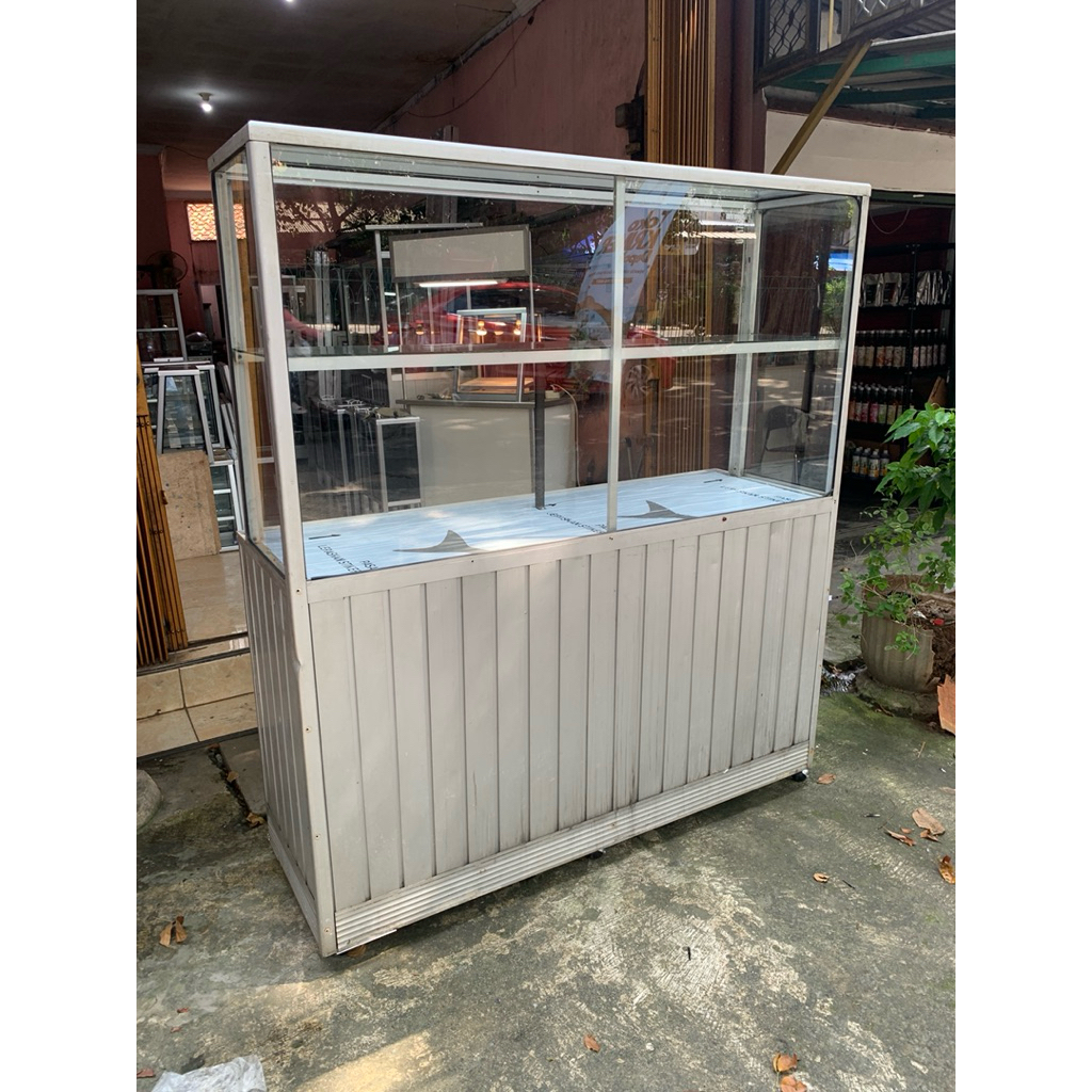 etalase gerobak alumunium bekas ukuran 150cm