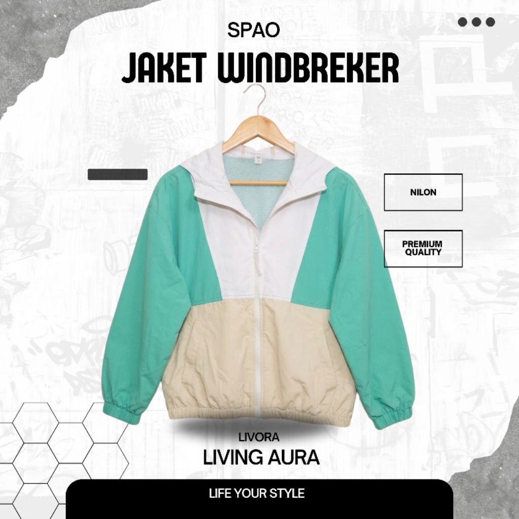 Jacket Windbreaker Boxy Spao Original Lengan Balon Color Block Like New