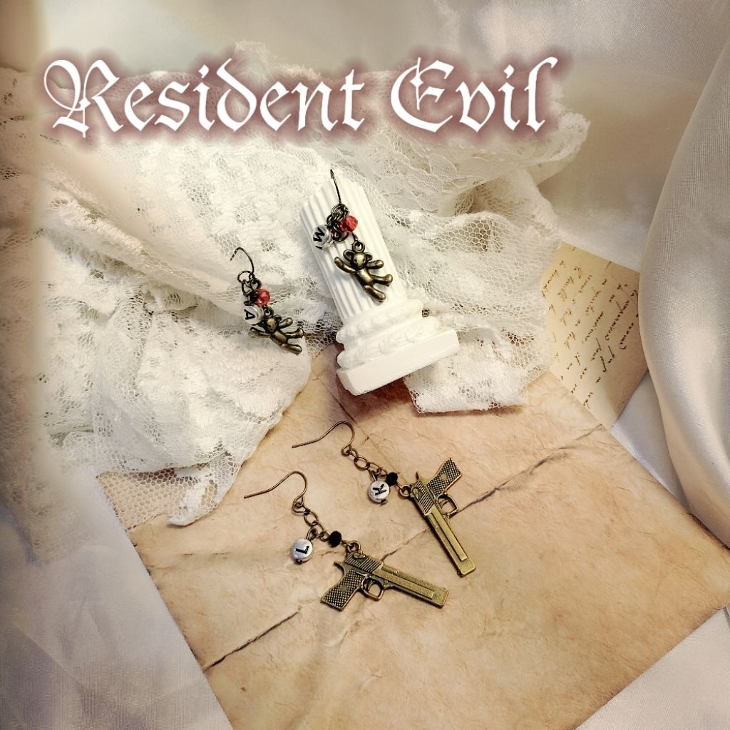by vangelgleam "Resident Evil" inspired Ada Wong Leon Kennedy vintage bronze earrings