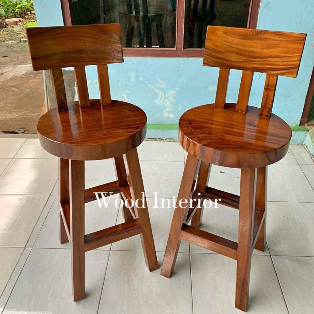 kursi bar kayu trembesi | kursi bar minimalis | Ready Stock