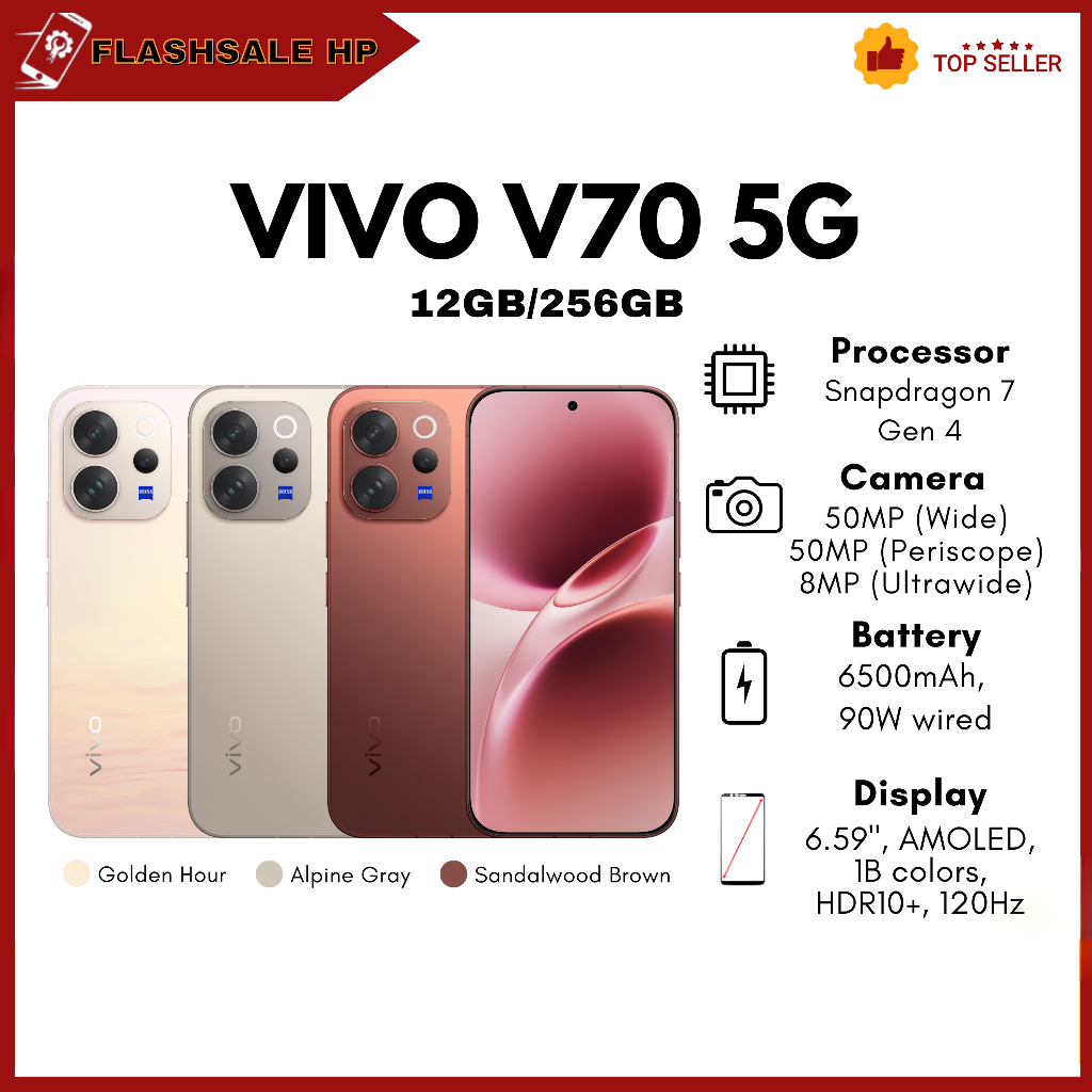 VIVO V70 5G 12GB/256GB - Snapdragon 7 Gen 4 - Garansi Resmi Naional