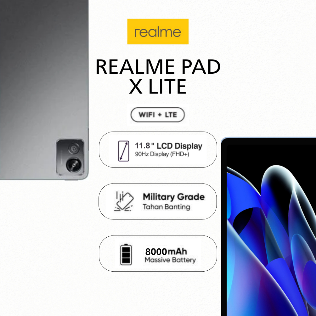 Realme Pad X LITE Andriod Tablet Snapdragon 865 16GB + 512GB 10.1 Inch | Dual SIM WiFi 2.4/5G