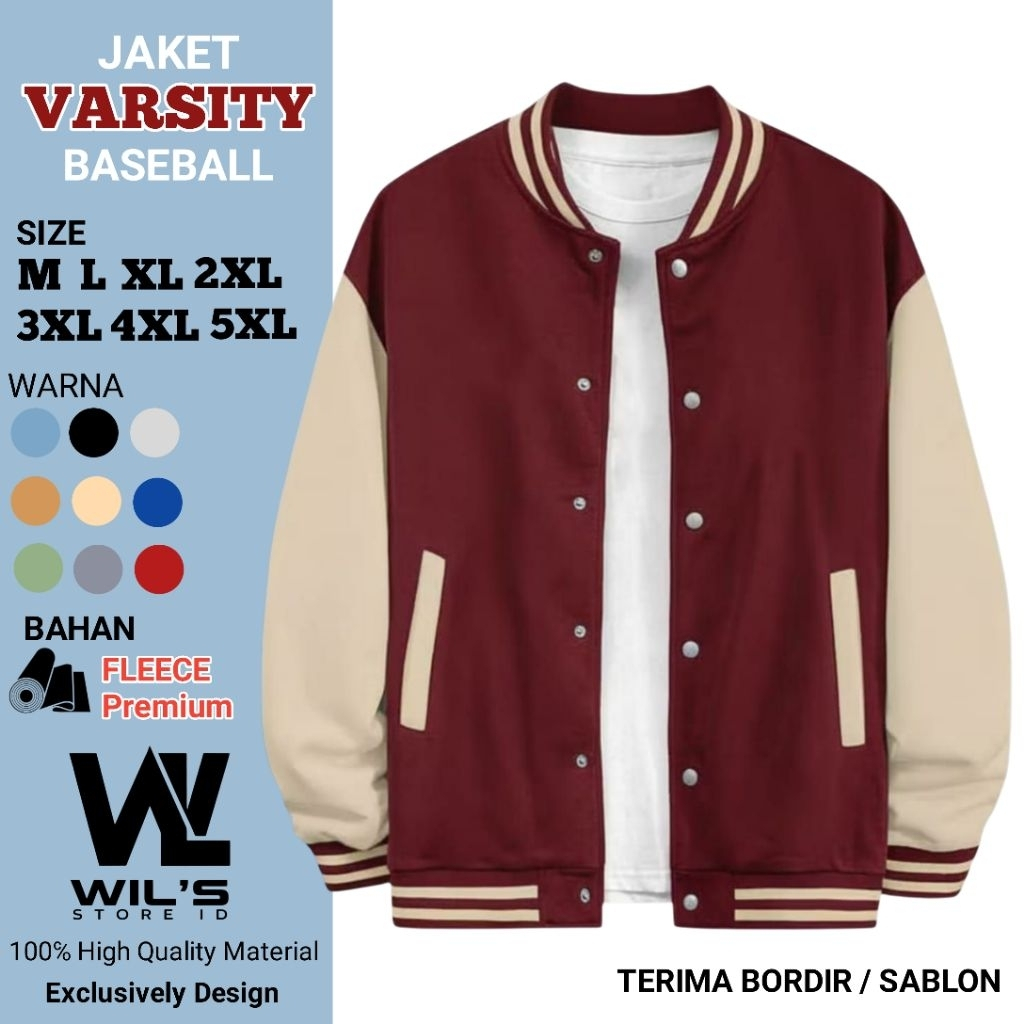Jacket Varsity Baseball Kancing Polos Pink Putih Pria Wanita Unisex Kekinian