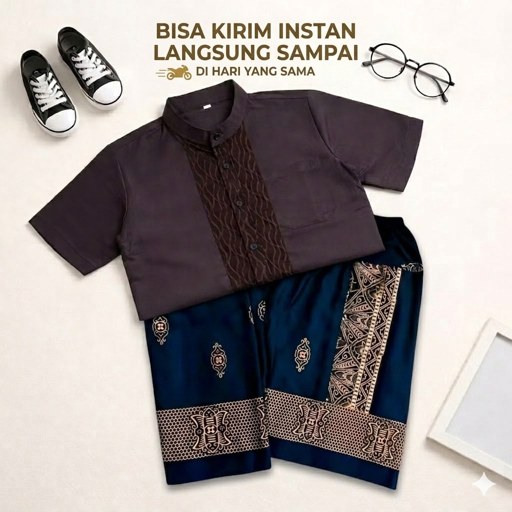 Koko Anak Sultan Premium Set Celana Sarung Batik - Baju Koko Kurta Anak Laki Laki Elegant Warna Bold