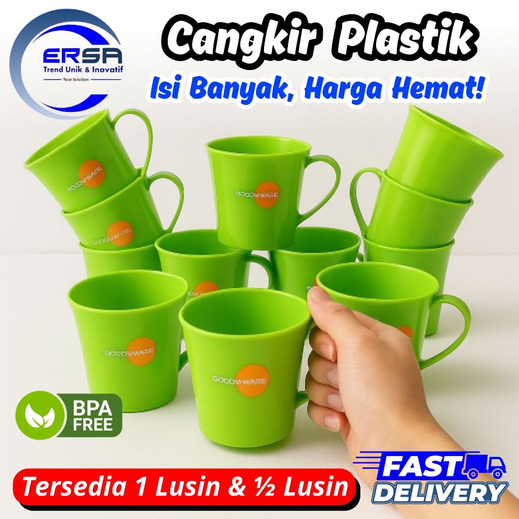 CANGKIR MUG KOPI PLASTIK 300ML / CANGKIR PLASTIK 1 LUSIN  (12 PCS) GOLDEN SUNKIST MOK 7026