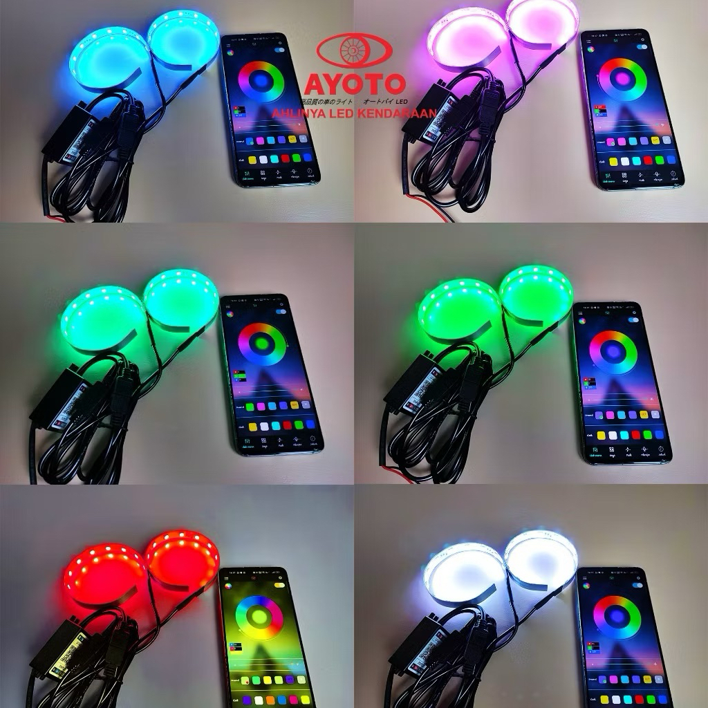 LAMPU DEMON EYE RGB 2 12LED APP SEPASANG DEMON BILED PROJECTOR MOTOR MOBIL RGB