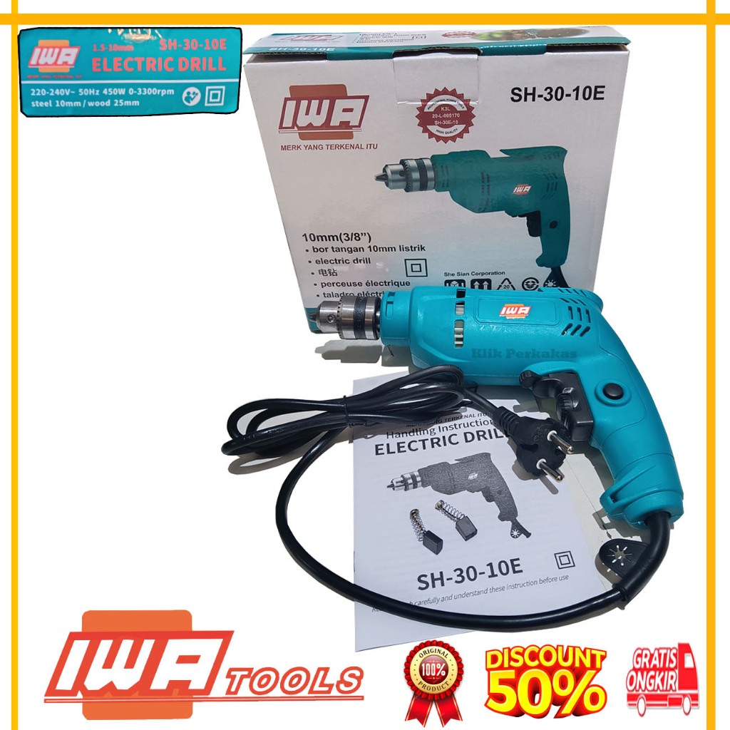 IWA SH30 Mesin Bor Besi Kayu 450Watt Tangan 10mm Maktec MT60