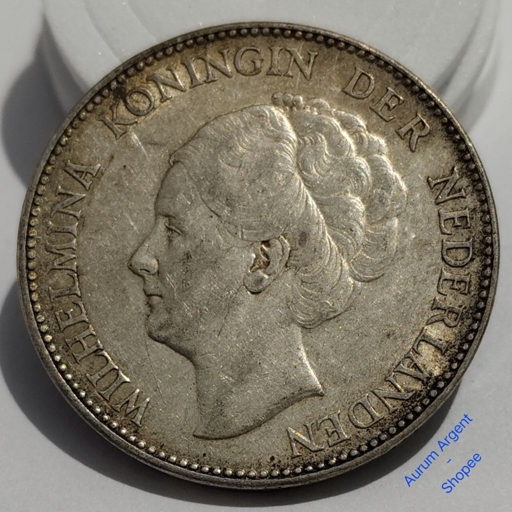 K.65S-- 1 PC KOIN PERAK KUNO ASLI 1 GULDEN WILHELMINA TH 1929.  -- SILVER COIN --