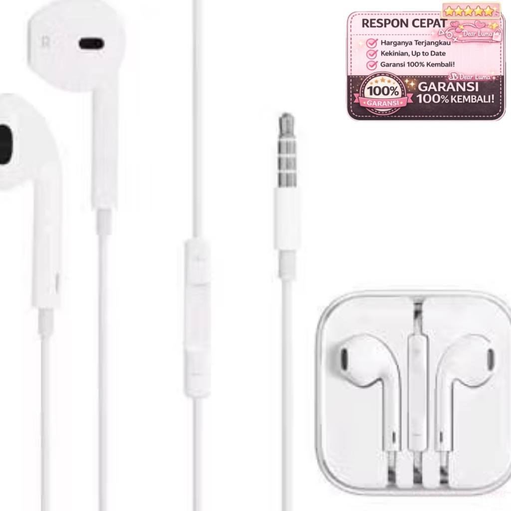 Headset Handsfree iPhone 5 5S 6 Jack 3.5mm Stereo Earphone Kabel Mic & Volume Control – OEM Quality