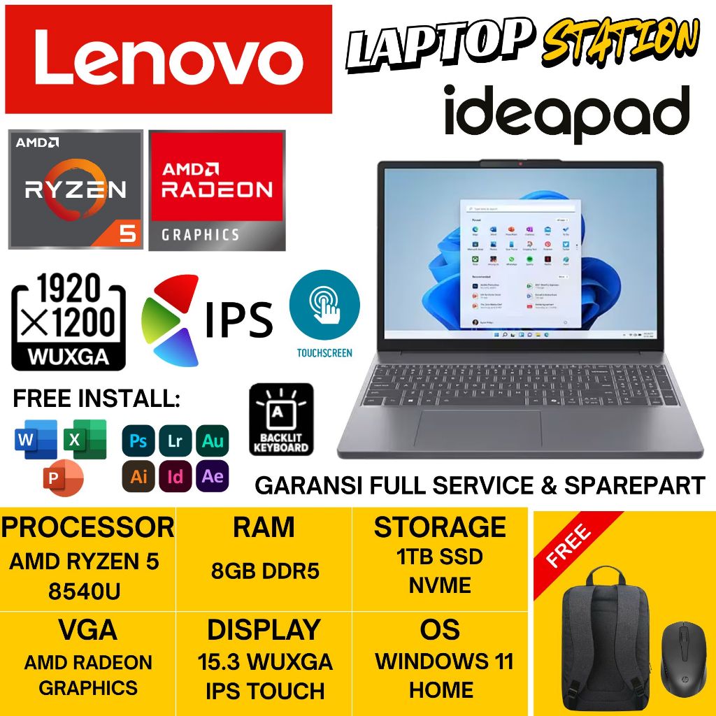 Lenovo Ideapad Slim 3 Ryzen 5 8540U 8GB DDR5 1TB SSD WUXGA IPS Touchscreen Win11