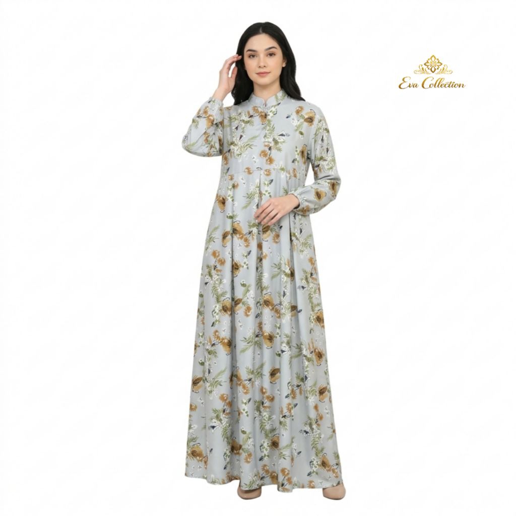 Gamis Wanita Murah Mewah Motif Daun Warna Cream Cerah All Size