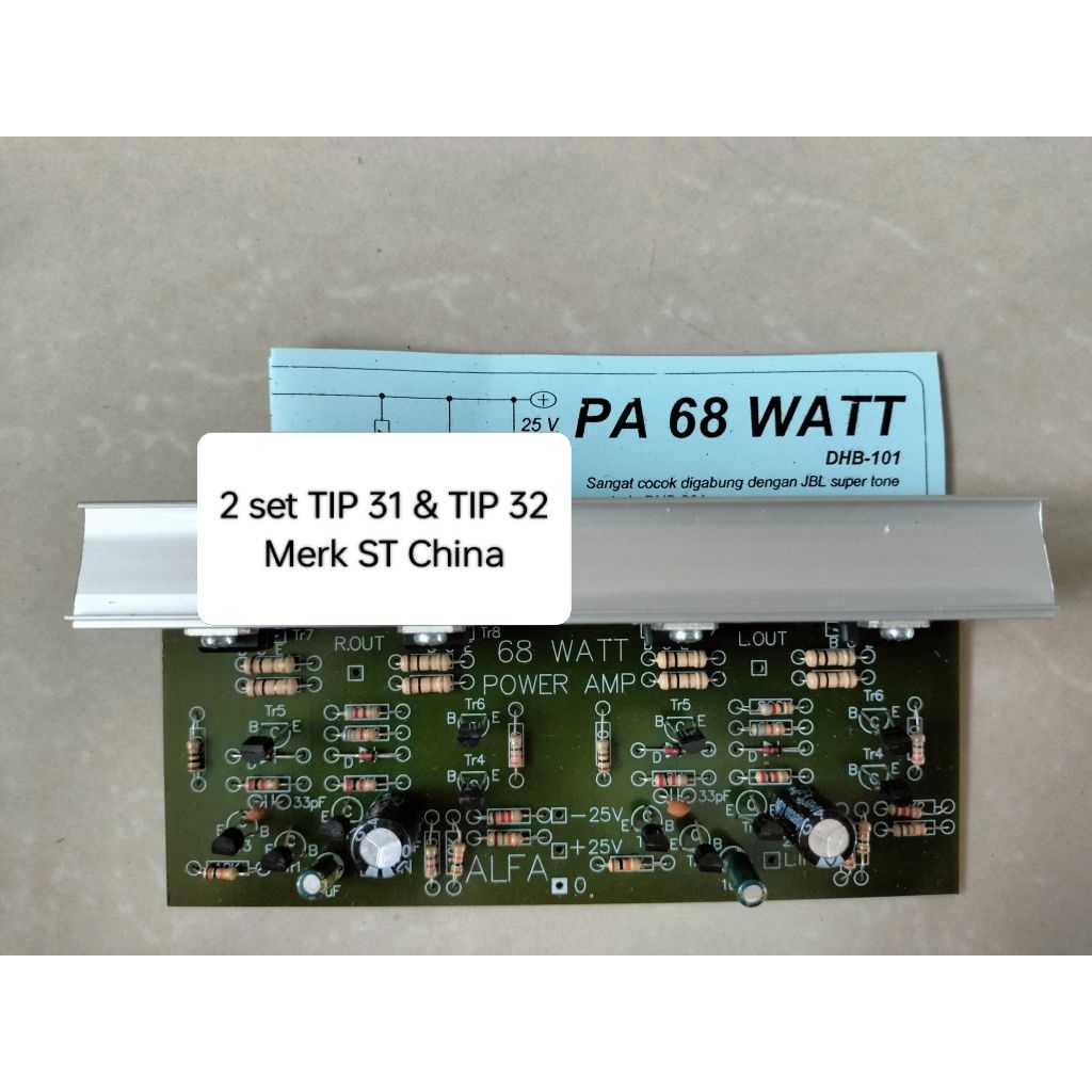 Kit Power Amplifier Stereo 68 Watt ALFA PA68 DC 25V CT Heatsink Tebal