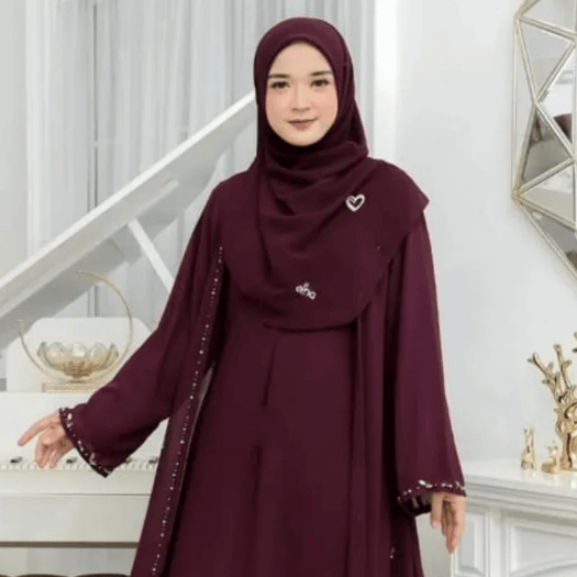 GEALOUS - GAMIS ABAYA (DRESS ONLY) CARUTY BABYDOLL2 LAYER WITH BELT TERBARU MAHREEN MERAH MAROON