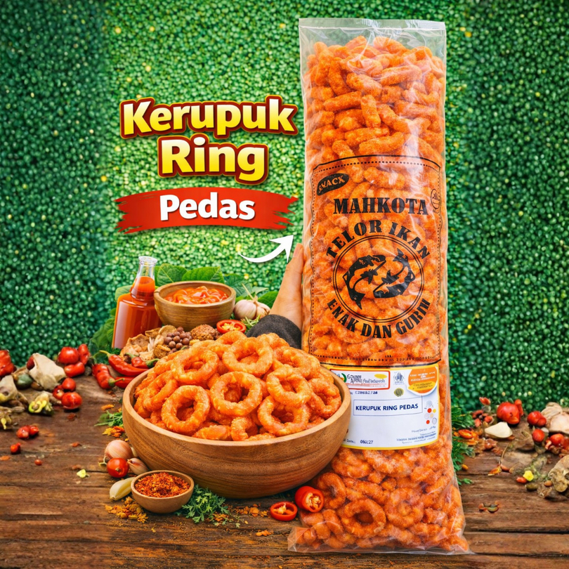 Kerupuk Ring Pedas Mahkota Cemilan Pedas Snack Kerupuk Cincin Gurih Renyah Enak | Kerupuk ring pedas