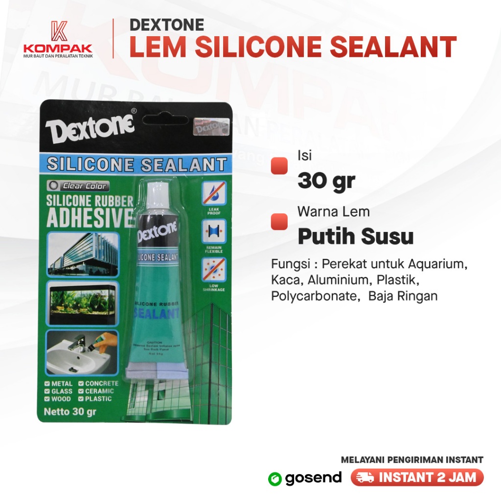 lem mika lampu, kaca ,plastik, keramik ,aquarium . DEXTONE SILICONE SEALANT ( 70 gr )