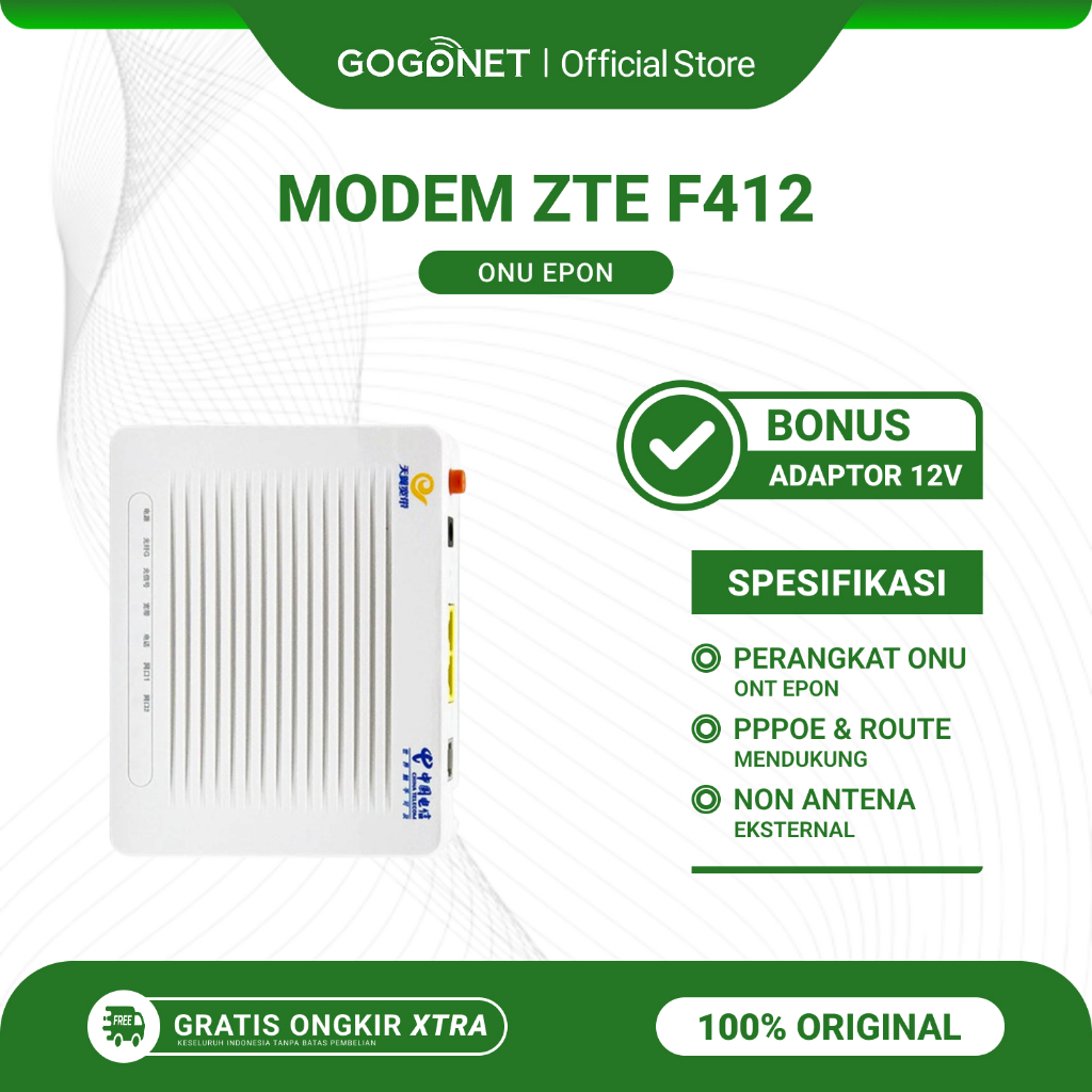 Modem ZTE F412 Onu Ont Epon Non WiFi Bekas Original Bonus Adaptor