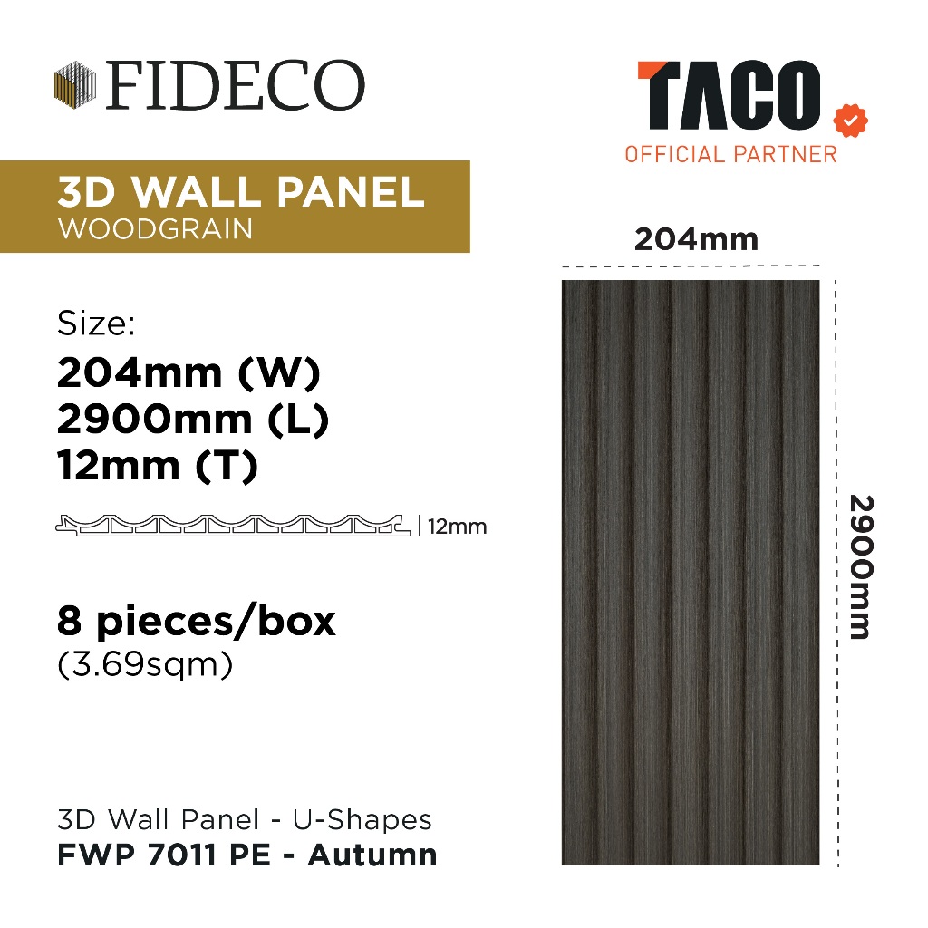 TACO FIDECO WPC 3D Wall Panel Mini Grooves Motif Solid Per 1 Lembar - FWP 7011 PF - Autumn