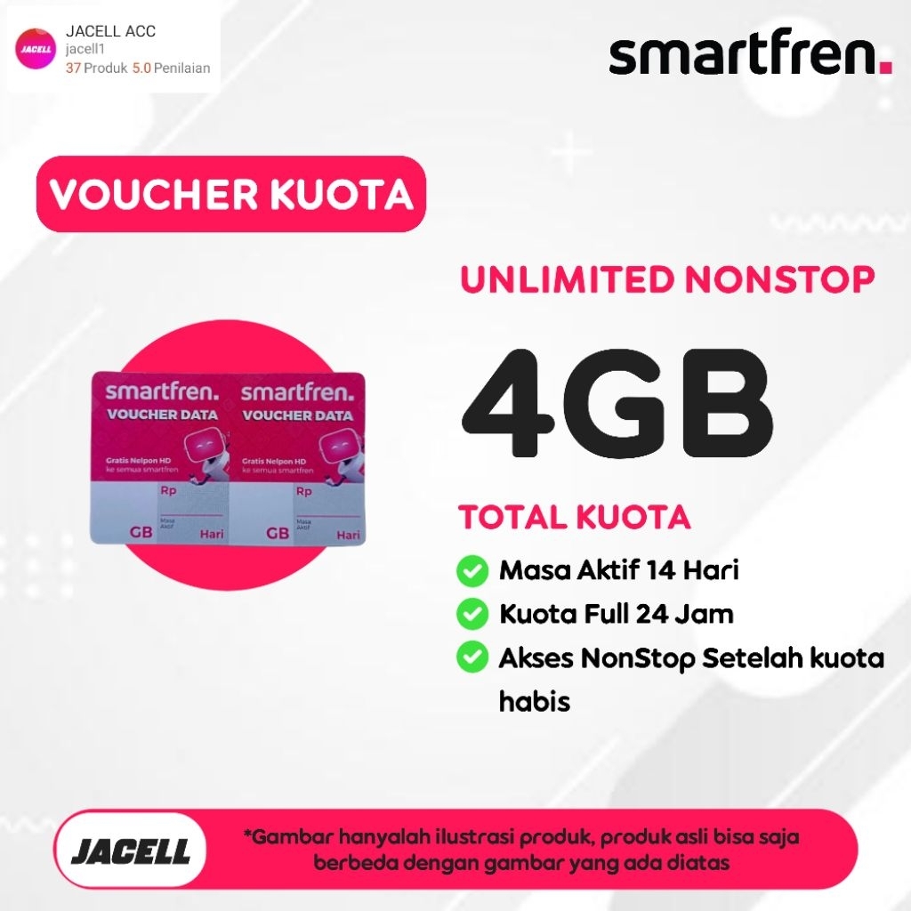 VOUCHER KUOTA SMARTFREN 4GB 14 HARI UNLIMITED NONSTOP