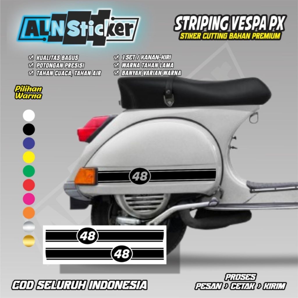 stiker cutting custom angka untuk vespa PX / striping custom angka untuk motor vespa PX