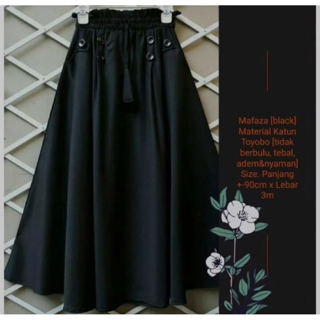 Rok Payung Panjang wanita Dewasa  Polos Rok Hitam Katun Premium Rok Kerja Wanita All size