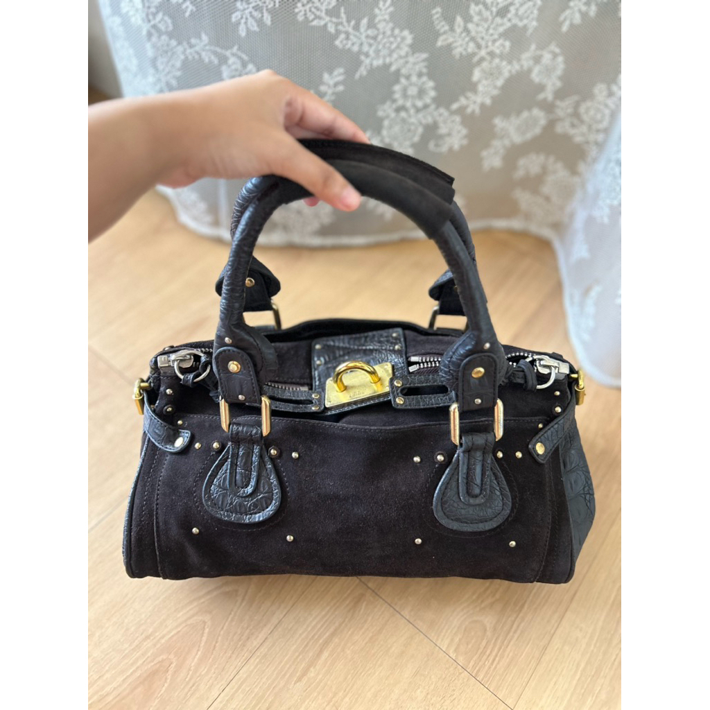 Preloved Chloe Paddington Suede Leather Bag Mahogany