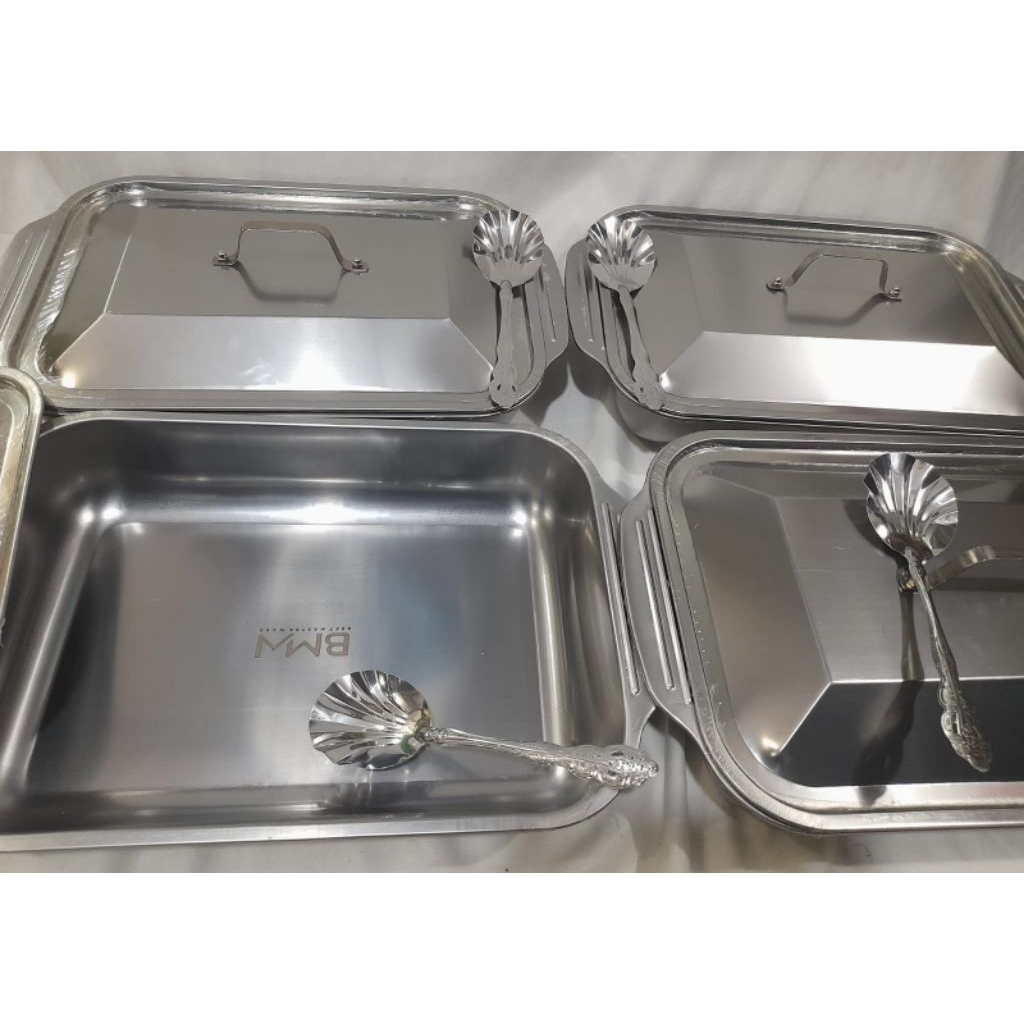 prasmanan set stainless tebal merk BMW ukuran 38 x 28 x7 cmBonus sendok kerang /set atau 4 prasmanan