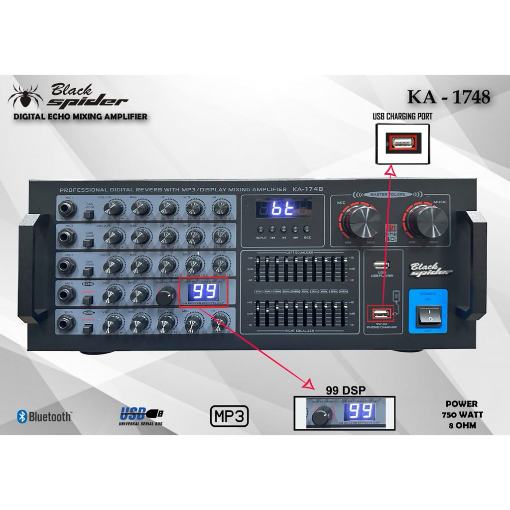 BLACK SPIDER KA1748 DSP Amplifier Black Spier 1748 DSP Ampli Karaoke Blackspider KA 1748