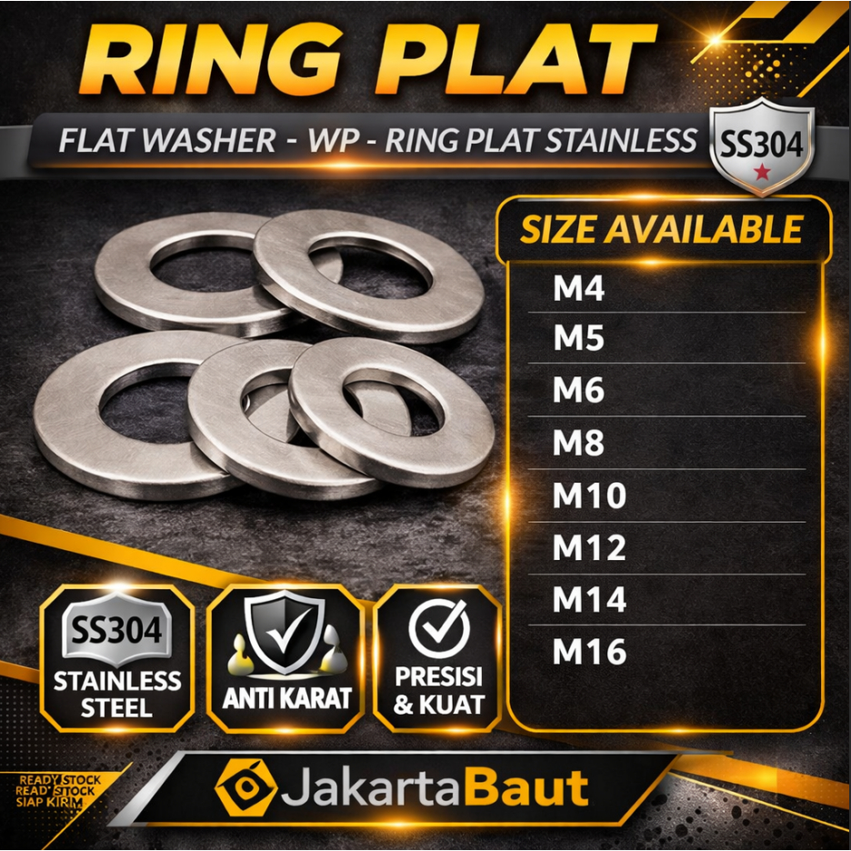 Ring Plat M14 / Flat Washer M14 / WP M14 / Ring Plat Stainless M14 SS304