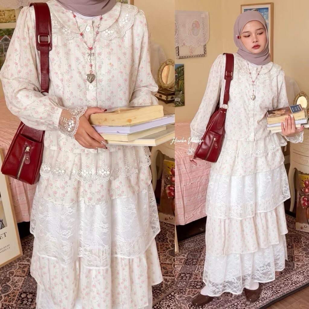 preloved himeka vintage enola set size XL & L vintage dress ( BACA DESKRIPSI )