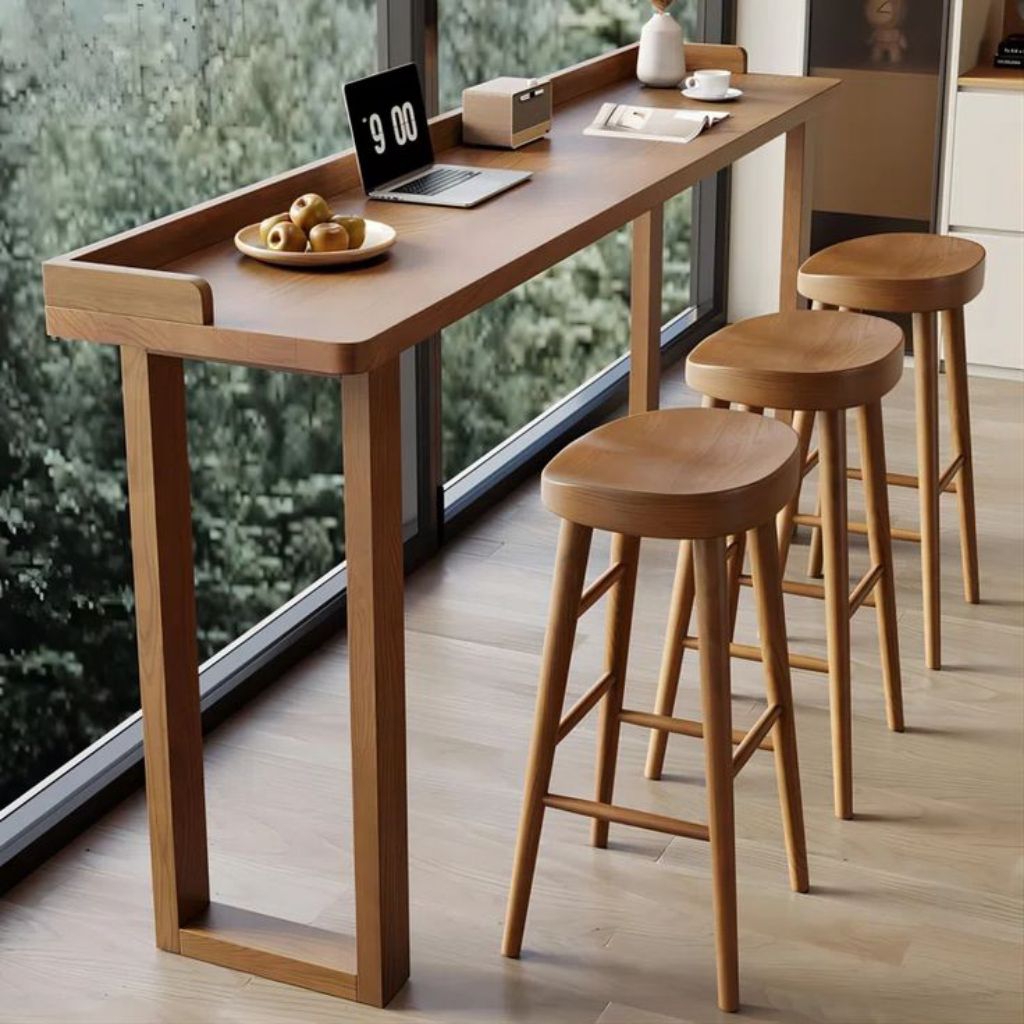 Set Meja Bar Kayu Jati Dengan Kursi Stool
