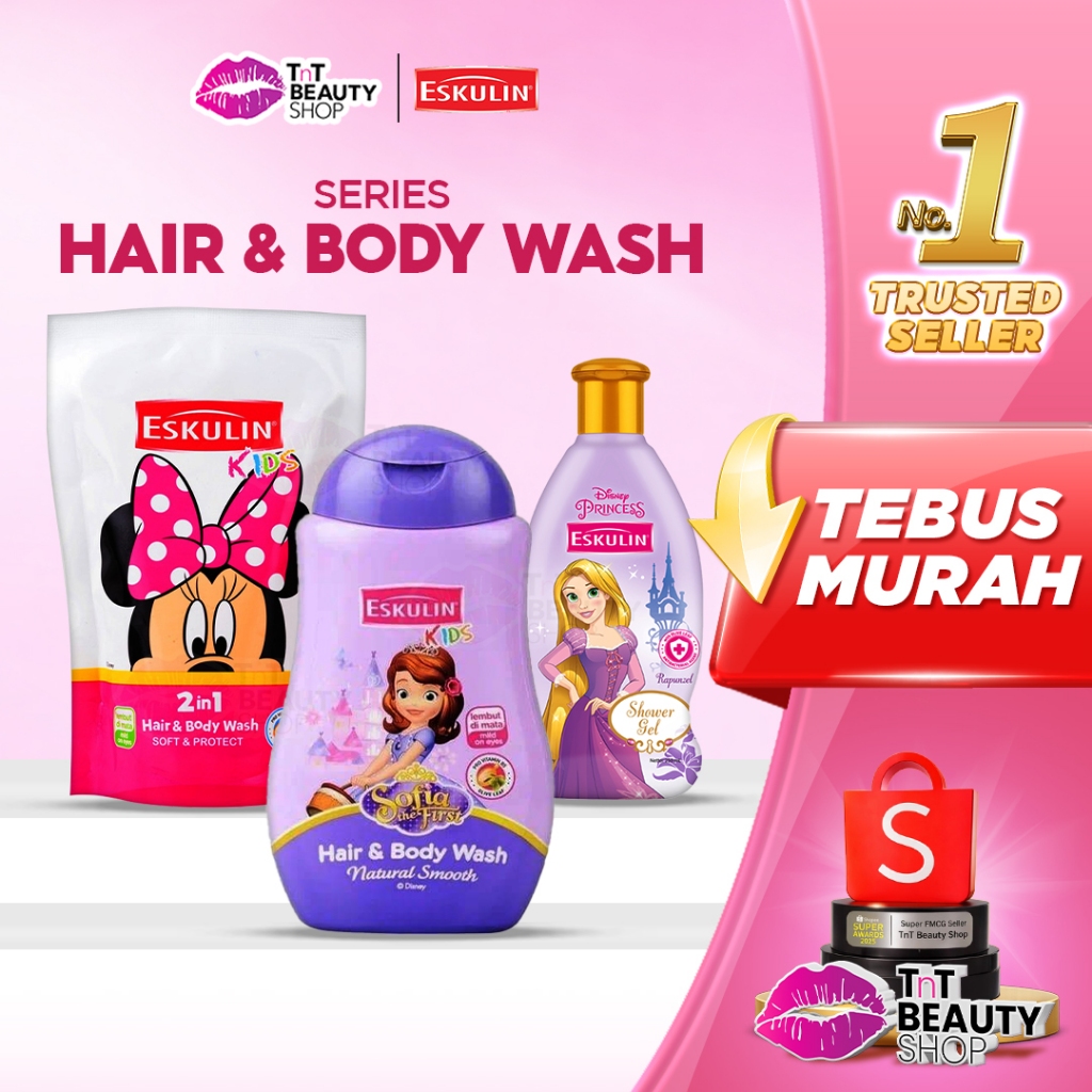 Eskulin Kids Hair & Body Wash Series | Sabun Mandi + Shampo Anak Laki Laki | Anak Perempuan Mickey /