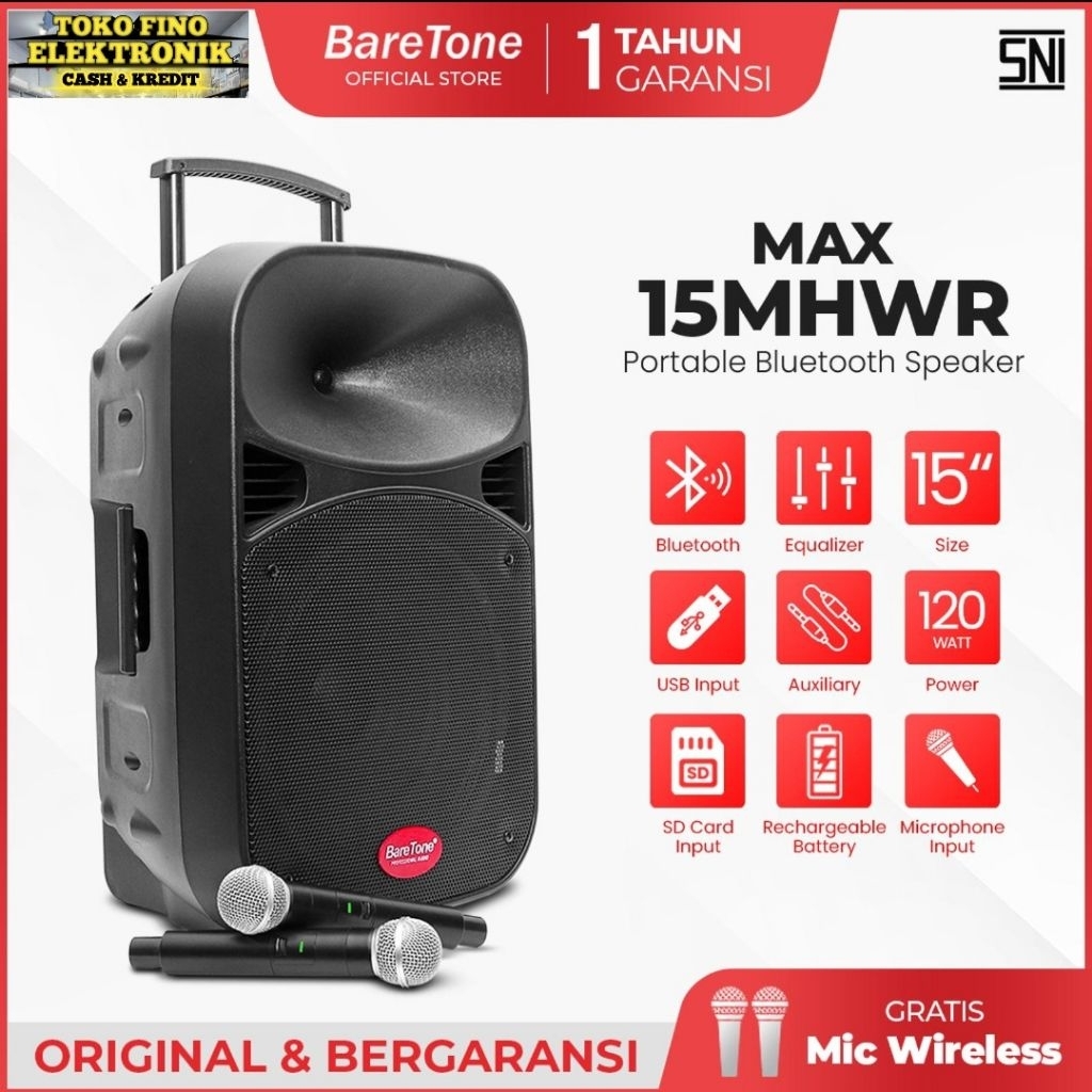 BARETONE 15INCH MAX-15MHWR SPEAKER PORTABLE 15MHWR
