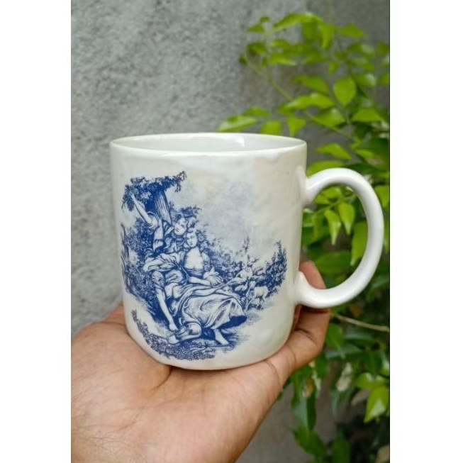 gelas keramik antik motif eropa china ware jadul vintage