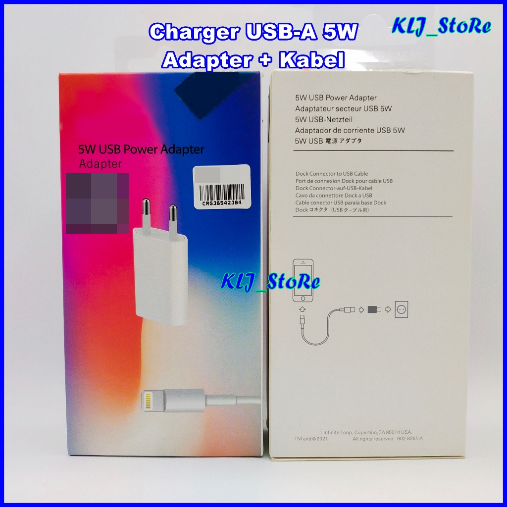 Charger 5W For Iphone 5 6 7 8 X Casan 5 Watt USB Adapter + Kabel USB Lightning