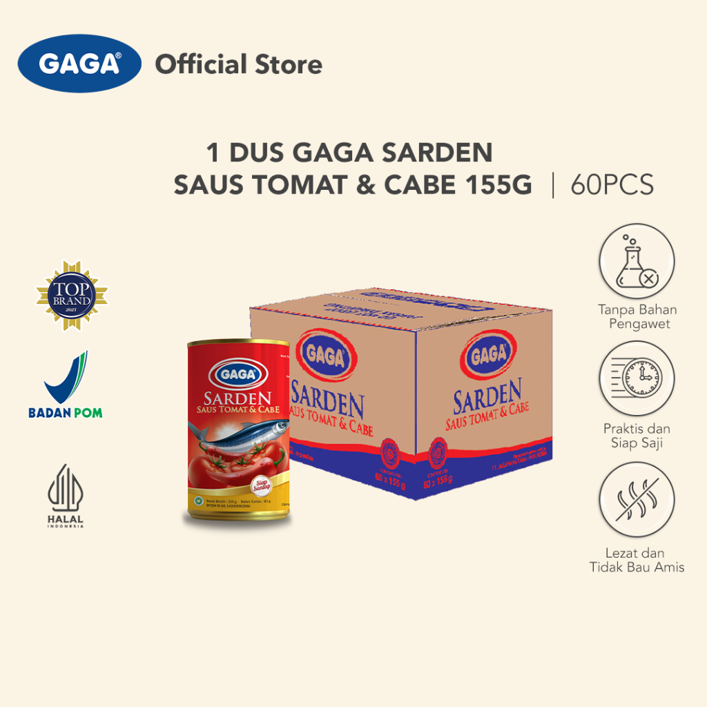 GAGA Sarden Tomato Chili 155g (1 dus = 60 pcs)