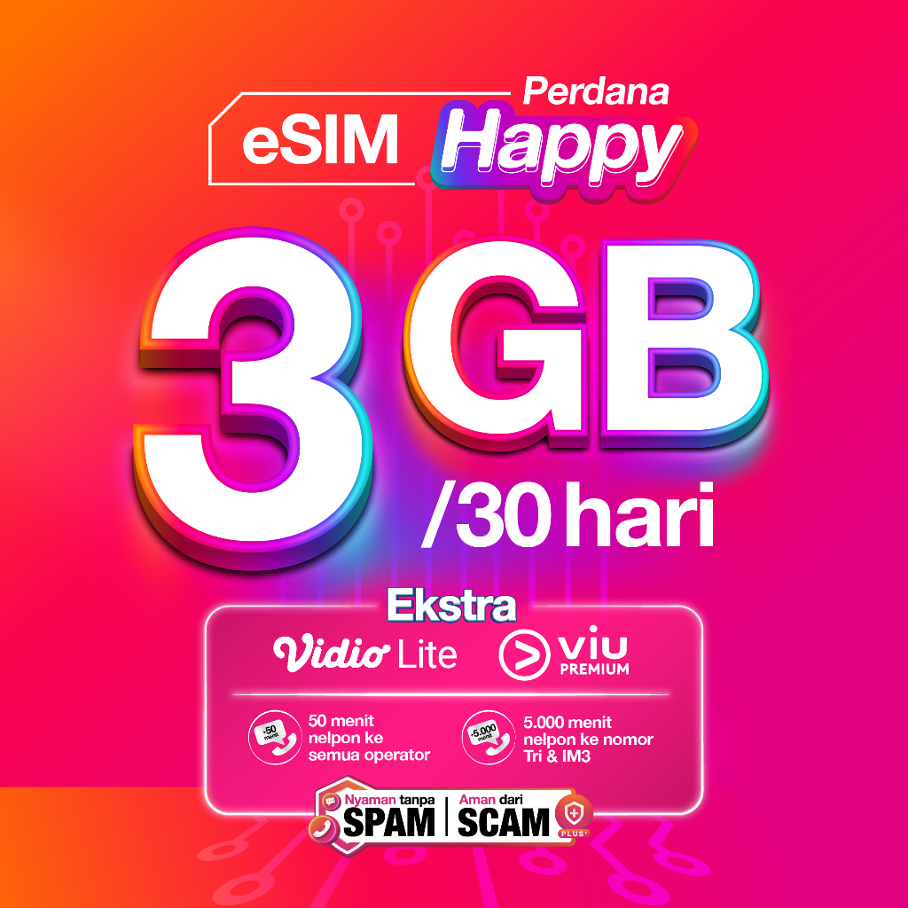 eSIM Perdana Tri Happy 3GB