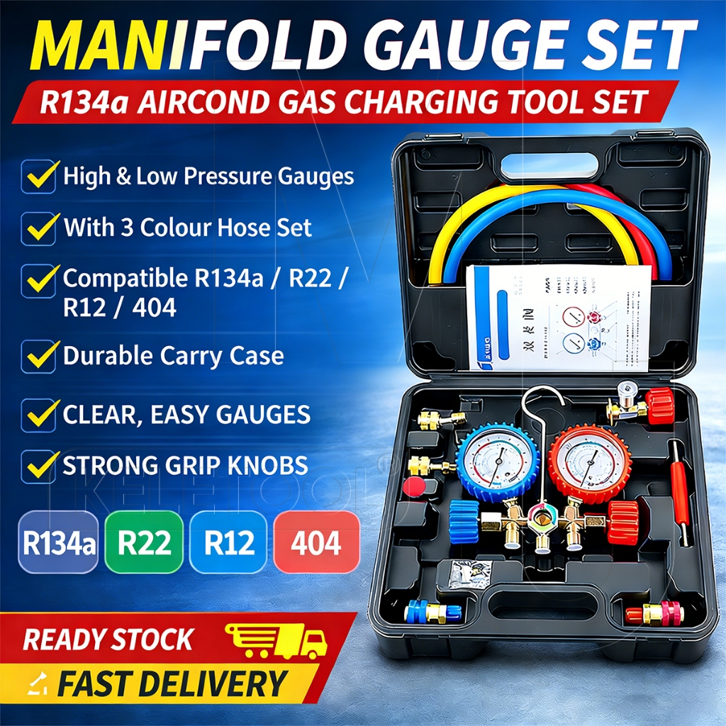 R134a Mobil Ac Pressure Mainfold Gauge Hose Kit Alat Pengukur Manifold Ac Pendingin Set Alat Perawat