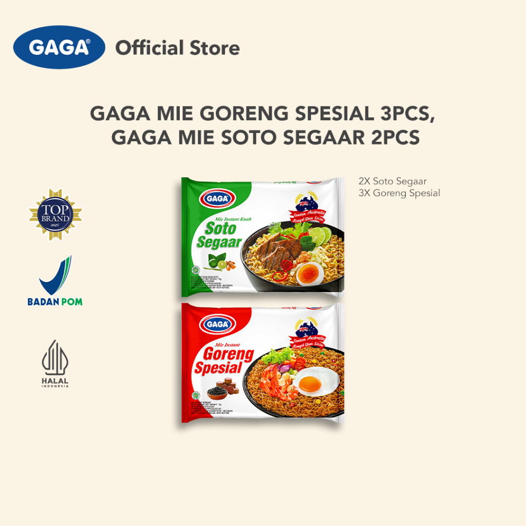 GAGA Mie Goreng Spesial 75g 3pcs, GAGA Mie Soto Segaar 70g 2pcs Instan Food (GG67)