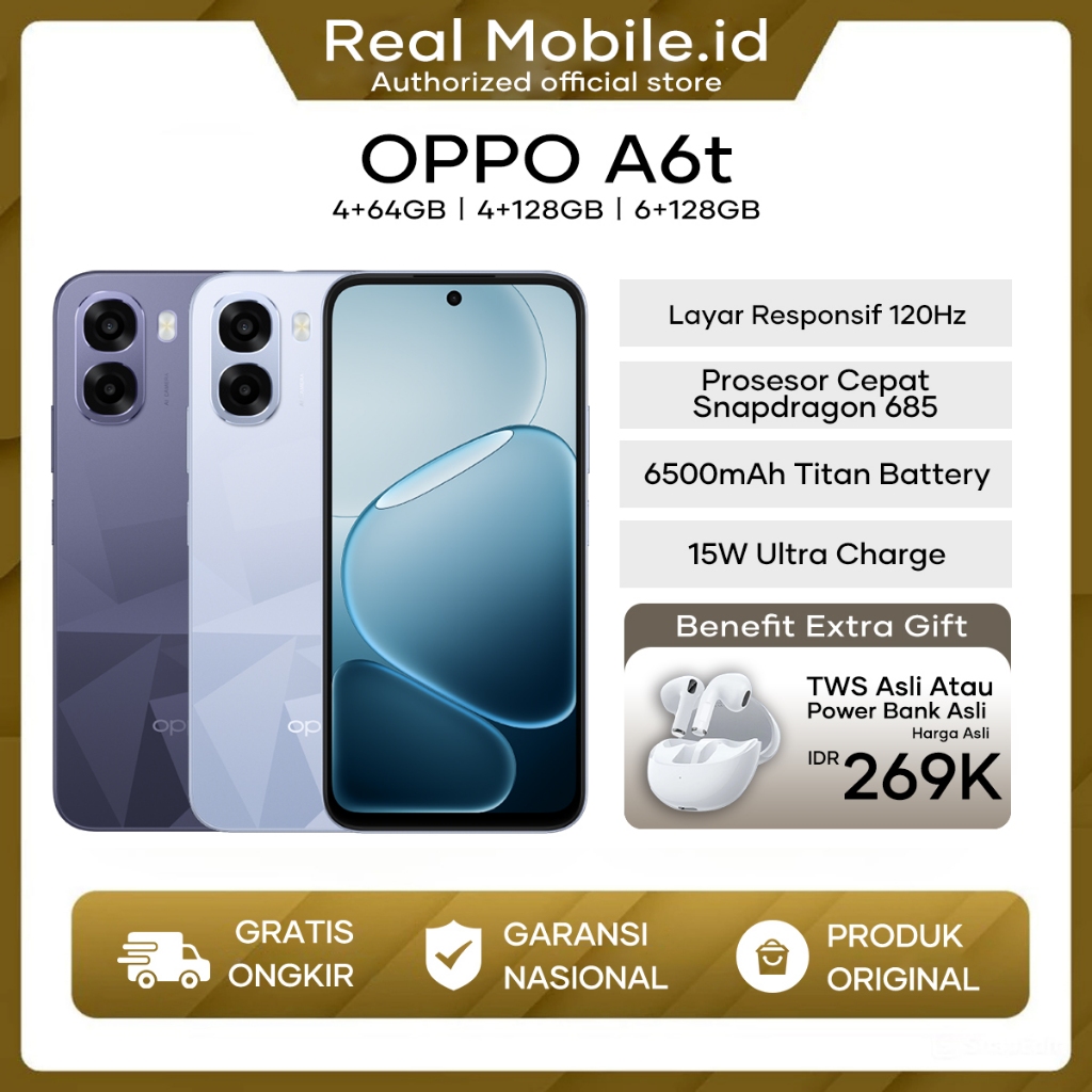 [NEW LAUNCH] OPPO A6t/A6t Pro 8+128/6+128/4+128 Snapdragon 685 HP Android Murah Terbaru 2026