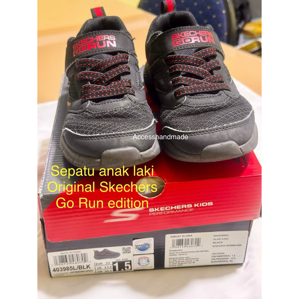 Skechers Go Run Black Red ORIGINAL Unisex sepatu anak laki perempuan size 33 preloved ORIGINAL sneak