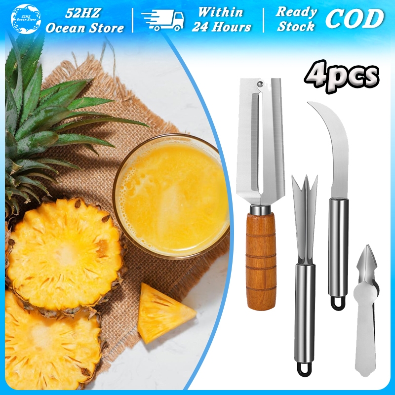 Set Pisau Nanas 4pcs Alat Kupas Nanas Pisau Stainless Steel Pengupas Buah Pemotong Sangat Tajam