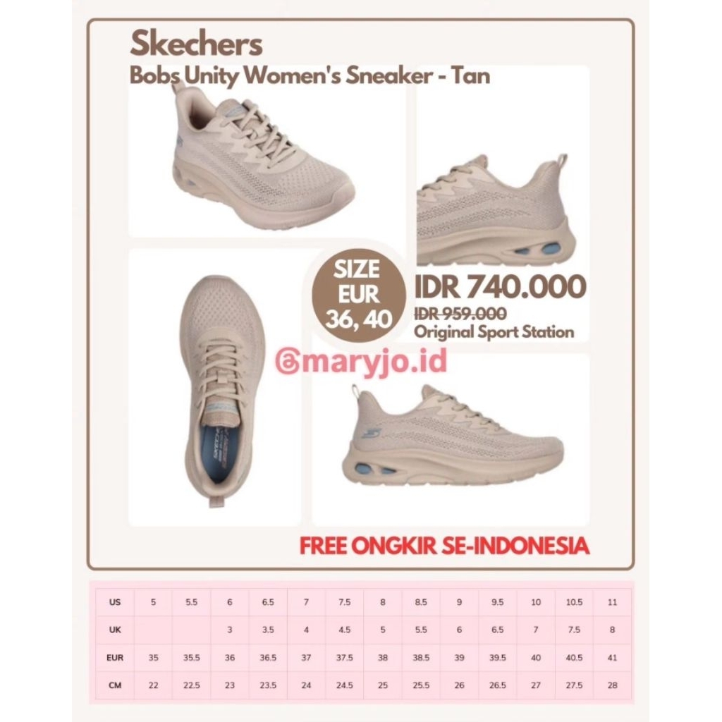 Skechers Bobs Unity Women's Sneaker - Tan | Sepatu Wanita Size 36, 40