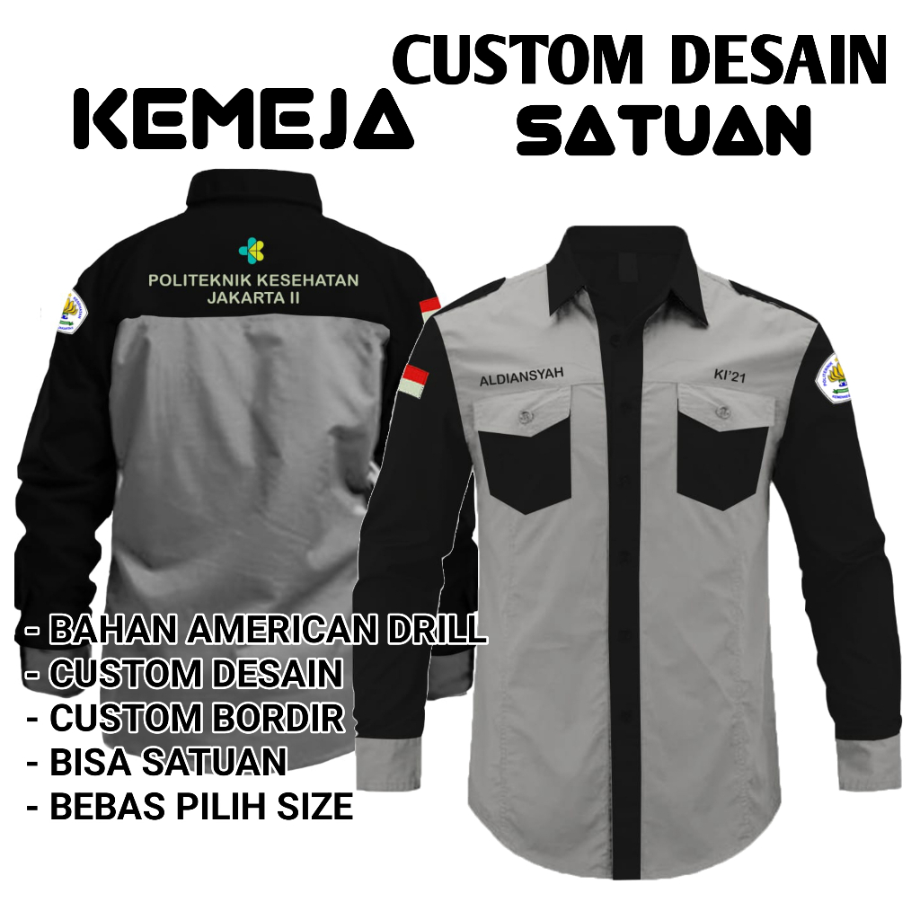 Kemeja Custom Bordir Satuan Custom Desain Seragam Kerja PDH PDL Satuan