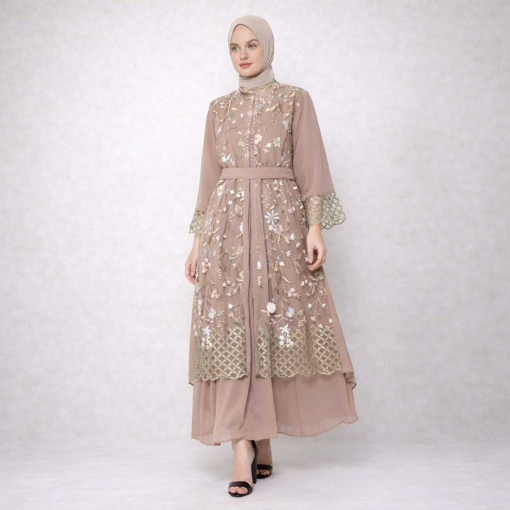 Gamis Wanita | Gamis Kondangan Simple Elegan | Gamis Terbaru | Lunnabby - Gamis Salsa Ceruty Brokat