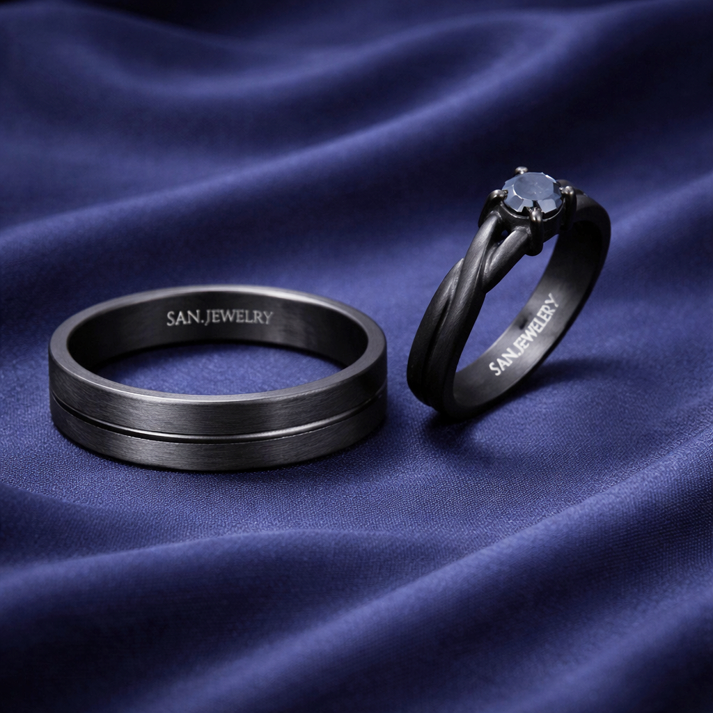 Cincin Hitam Black Series SAN950 H04 - Ring kawin Tunangan Perak Platinum Palladium | Custom Size