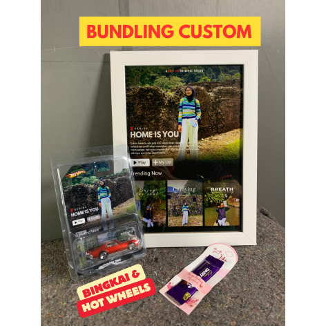 Momentive | Paket Hadiah Custom Foto Netflix Frame 10R + Hot Wheels Custom | Kado Anniversary Pacar 