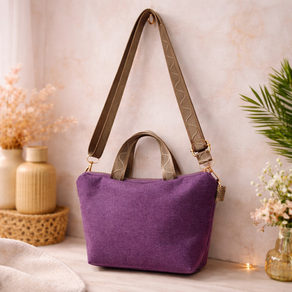 Sisca Handmade - Tas Bahu Sling Bag Motif Jeans Ungu - Desain Anti Air, Ringan, dan Mudah Dibawa