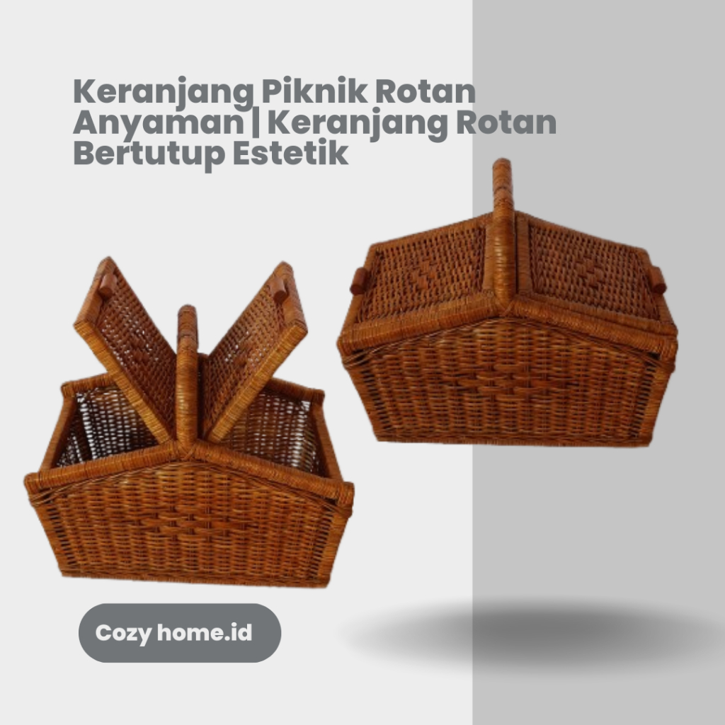 Keranjang Piknik Rotan Aesthetic Model Buka Dua - Picnic Basket Anyaman Tradisional - Properti Foto 